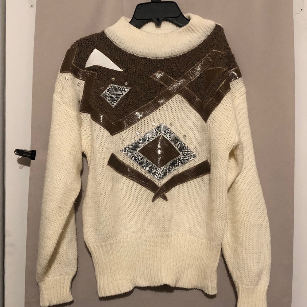 Elegant Cream and Brown Women's Turtleneck Sweater by Spice of Life